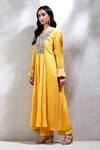 Buy_Ritu Kumar_Yellow Viscose V Neck Jacquard Anarkali Set _Online_at_Aza_Fashions