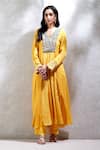 Shop_Ritu Kumar_Yellow Viscose V Neck Jacquard Anarkali Set _Online_at_Aza_Fashions