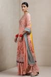 Buy_Ritu Kumar_Peach Viscose V Neck Floral Print Kurta Sharara Set _Online_at_Aza_Fashions