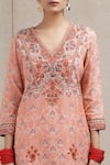 Shop_Ritu Kumar_Peach Viscose V Neck Floral Print Kurta Sharara Set _Online_at_Aza_Fashions