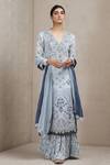 Buy_Ritu Kumar_Blue Viscose V Neck Floral Print Kurta Sharara Set _at_Aza_Fashions