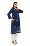 Buy_Khat_Blue Handloom Cotton Tassels, Lace V-neck Polka Dot Pattern Dress Pant Set _Online_at_Aza_Fashions