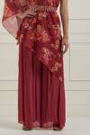 Label Nitisha_Red Georgette Printed Floral Pattern One Shoulder Tunic And Palazzo Set _at_Aza_Fashions