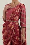 Shop_Label Nitisha_Red Georgette Printed Floral Pattern V Neck Pre-draped Dhoti Saree With Blouse _Online_at_Aza_Fashions