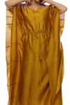 Shop_Khat_Yellow Chanderi Silk, Poplin Embroidery V-neck Pintuck Kaftan Pant Set _Online_at_Aza_Fashions