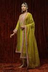 Buy_SHIKHAR SHARMA_Green Silk Chanderi Embroidered Pearl V Neck Kurta Set _Online_at_Aza_Fashions
