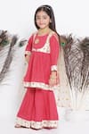 Shop_Little Bansi_Red Cotton Hand Embroidered Floral Frock Kurta Sharara Set _Online_at_Aza_Fashions