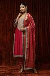Buy_Shikhar Sharma_Pink Silk Chanderi Embroidered Pearl Leaf Neck Kurta Pant Set _Online_at_Aza_Fashions