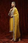 Buy_Shikhar Sharma_Yellow Silk Chanderi Embroidered Pearl V Neck Kurta Pant Set _Online_at_Aza_Fashions