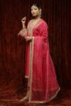Buy_Shikhar Sharma_Pink Silk Chanderi Embroidered Pearl V Neck Kurta Pant Set _Online_at_Aza_Fashions