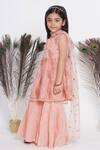 Shop_Little Bansi_Peach Cotton, Net, Lurex Sequins Embroidered Kurta Sharara Set _Online_at_Aza_Fashions