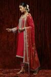 Buy_Shikhar Sharma_Red Silk Chanderi Embroidered Pearl Round Full Sleeve Kurta Pant Set _Online_at_Aza_Fashions