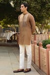 Buy_Raw & Rustic by Niti Bothra_Brown Banarasi Chanderi Silk Embroidered Thread Short Kurta _Online_at_Aza_Fashions