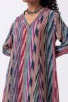 Buy Label Shreya Sharma Multi Color Crepe V-neck Ikat Print Kurta And Flared Pant Set Online at Aza Fashions Buy_Label Shreya Sharma_Multi Color Crepe V-neck Ikat Print Kurta And Flared Pant Set _Online_at_Aza_Fashions