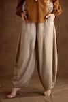 Buy_Nikasha_Brown Cotton, Silk, Rayon Embroidery, Beads Applique Top And Baggy Pant Set _Online_at_Aza_Fashions