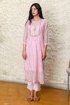 Buy_TATWA_Pink Kurta Handloom Chanderi Embroidery Resham Zari And Pant Set  _Online_at_Aza_Fashions