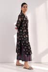 Buy_Label Shreya Sharma_Black Chanderi Printed Floral Mandarin Collar Kurta And Flared Pant Set _Online_at_Aza_Fashions