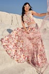 Buy_Nikita Vishakha_Purple Georgette, Modal, Mohair Embroidery Split Floral Print Tiered Lehenga Set _Online_at_Aza_Fashions