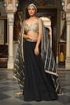 Buy_Neha Khullar_Black Chanderi Silk Hand Embroidered Sequin And Coin Work Blouse Lehenga Set _Online_at_Aza_Fashions