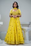 Nautanky_Yellow Blouse And Lehenga Raw Silk Dupatta Organza Embroidery Floral Wide V Set _Online_at_Aza_Fashions