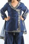 Buy_Rohit Bal_Blue Chanderi Angrakha Sharara Set For Girls_Online_at_Aza_Fashions
