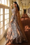 Buy_Miku Kumar_Brown Silk Hand Embroidered Sequin Abstract Bridal Lehenga Set _Online_at_Aza_Fashions