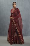 Buy_Torani_Maroon Handwoven Chanderi Printed Bhura Anardan Cheent Bridal Lehenga Set _Online_at_Aza_Fashions