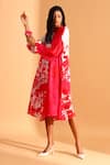 Buy_Moh India_Magenta Cupro Printed Floral Round High Neck Colorblock Tunic _Online_at_Aza_Fashions