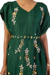 Buy_Meghna Shah_Green Silk Beads, Stones V-neck Hand Embroidered Draped Cowl Dress _Online_at_Aza_Fashions