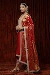 Buy_Shikhar Sharma_Red Silk Chanderi Embroidered Pearl Leaf Neck Kurta Pant Set _Online_at_Aza_Fashions
