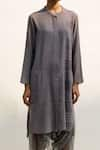 Urvashi Kaur_Grey Handwoven Organic Cotton Stripe Mandarin Collar Astro Pattern Tunic _Online_at_Aza_Fashions