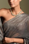 Buy_Two Sisters By Gyans_Grey Georgette Two Toned Saree With Unstitched Blouse Piece _Online_at_Aza_Fashions