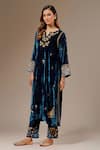 Buy_Anantaa by Roohi_Blue Velvet Embroidered Floral Notched Placed Kurta _Online_at_Aza_Fashions