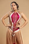 Buy_Etasha by Asha Jain_Pink Gajji Silk Bandhani Tie-up Neck Pattern Embellished Jumpsuit _Online_at_Aza_Fashions