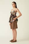 Buy_Payal Pratap_Brown Cupro Muga Silk Printed Floral Dempo Shorts _Online_at_Aza_Fashions