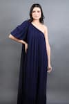 Buy_Swatee Singh_Blue Georgette Solid One Shoulder Pleated Hem Gown _Online_at_Aza_Fashions