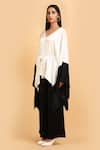 Buy_Label Ivish_Black Silk V-neck And White Kimono Jacket Trouser Set _Online_at_Aza_Fashions