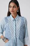 Buy_The Summer House_Blue Cotton, Linen Embroidery Collared Mishka Gingham Pattern Midi Dress_Online_at_Aza_Fashions