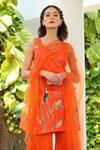 Buy_Tarini Vij_Orange Dupatta Net, Kurta Calcut Silk, Sharara Tropicana Print And Set _Online_at_Aza_Fashions