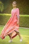 Buy_Shilpi Gupta_Coral Modal Satin Printed V Neck Kaftan Tunic  _Online_at_Aza_Fashions