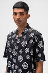 Buy_Genes Lecoanet Hemant_Black Cotton Cuban Collar 3d Floral Print Shirt_Online_at_Aza_Fashions