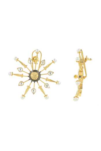Buy_Ishhaara_Gold Plated Diamonds, Pearls Ornamental Star Pattern Earrings _Online_at_Aza_Fashions