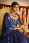 Buy_Miku Kumar_Blue Silk Hand Embroidered Sequin Chevron Pattern Bridal Lehenga Set  _Online_at_Aza_Fashions