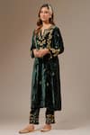 Buy_Anantaa by Roohi_Green Velvet Embroidered Floral Notched Kurta _Online_at_Aza_Fashions