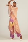 Buy_AMKA_Orange Crepe And Chiffon Printed & Hand Embroidered Animal Cape Rupa Tunic Set _Online_at_Aza_Fashions