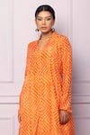 Buy_Ek Katha_Orange Mulberry Silk Printed Batik V Neck A-line Kurta _Online_at_Aza_Fashions