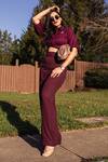 B'Infinite_Purple Crepe Sequin Spread Collar Puff Sleeves Top And Trousers Set_Online_at_Aza_Fashions