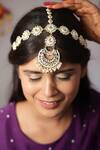 Shop_Ishhaara_Gold Plated Pearl Stone Embellished Sheeshpatti _at_Aza_Fashions
