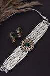 Buy_Swabhimann_Green Pearls Polki Studded Choker Necklace Set _Online_at_Aza_Fashions