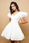 Buy_Ahi Clothing_White Poplin  Lining V Neck Tiered Short Dress 